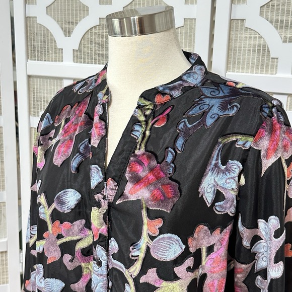 Tolani Melany Velvet Burnout Blouse Womens M* Black Floral Artsy Boho Whimsigoth - Picture 3 of 16